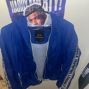ARMANI EXCHANGE Sodalite Blue Hooded Sleeve Logo Windbreaker